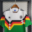 Camisa Alemanha Home I 1990/91 Adidas Retrô Masculina branca com detalhes em preto, vermelho e amarelo – modelo clássico de colecionador, ideal para torcedores e fãs de camisas históricas de futebol.