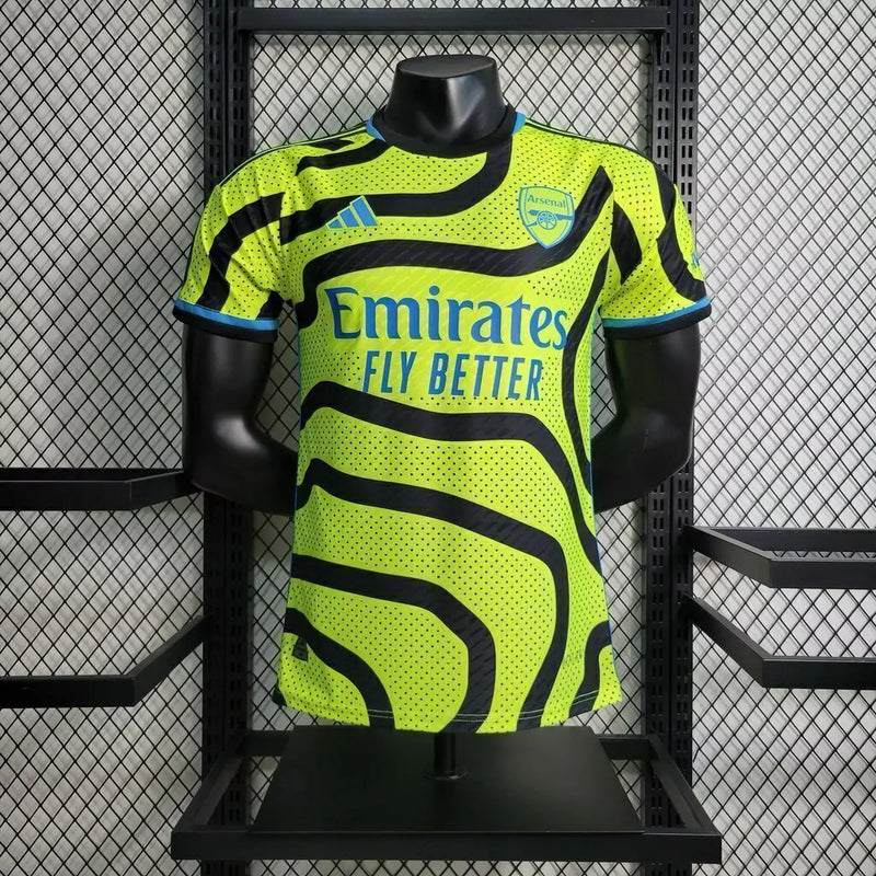 Camisa Arsenal Away II 2023/24 Jogador Masculina frente completa, uniforme amarelo com escudo bordado do Arsenal