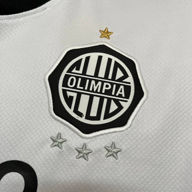 Camisa Olimpia Home I 2025/26 Nike Torcedor Masculina - modelo branco, uniforme principal do clube paraguaio, escudo em destaque e design moderno 