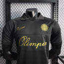 Camisa Olimpia Especial 120 Anos 2022/23 Nike Jogador Masculina - modelo preto com detalhes dourados, edição comemorativa de aniversário do clube paraguaio, escudo em destaque e design exclusivo 