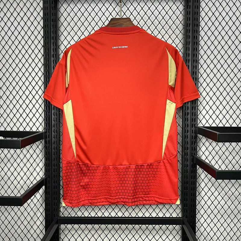 Texto alternativo (alt text):
Camisa Al-Ahly Home (1) 2024/25 Adidas Torcedor Masculina vermelha com detalhes em branco, escudo oficial bordado e tecido leve com tecnologia Aeroready para alta respirabilidade.


