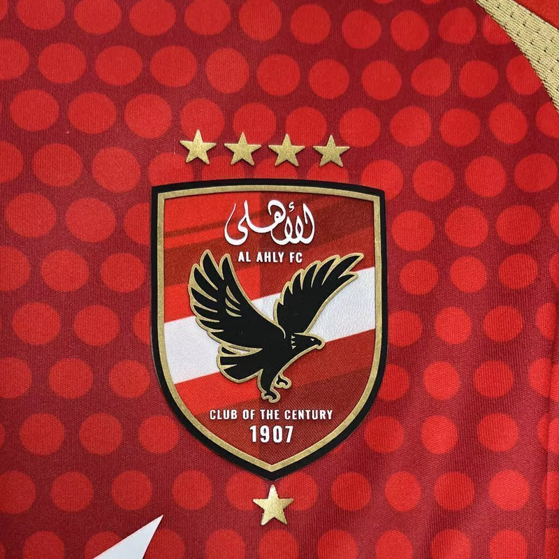Texto alternativo (alt text):
Camisa Al-Ahly Home (1) 2024/25 Adidas Torcedor Masculina vermelha com detalhes em branco, escudo oficial bordado e tecido leve com tecnologia Aeroready para alta respirabilidade.

