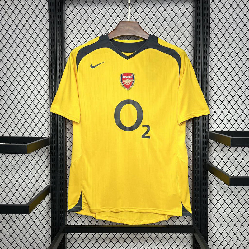 Camisa Arsenal Away II 2005/07 Nike Retrô Masculina amarela, uniforme reserva Arsenal retrô, modelo 2005 2006 2007, camiseta futebol Arsenal amarela