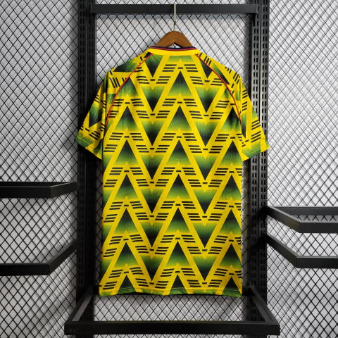 Camisa Arsenal Banana Away II 1992/93 Adidas Retrô Masculina amarela e verde com padrão clássico e design histórico.