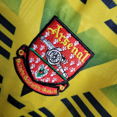 Camisa Arsenal Banana Away II 1992/93 Adidas Retrô Masculina amarela e verde com padrão clássico e design histórico.