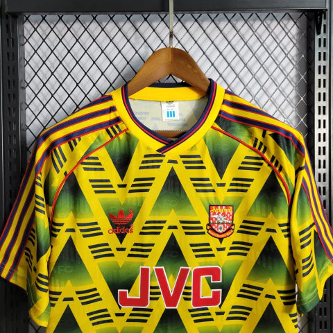 Camisa Arsenal Banana Away II 1992/93 Adidas Retrô Masculina amarela e verde com padrão clássico e design histórico.