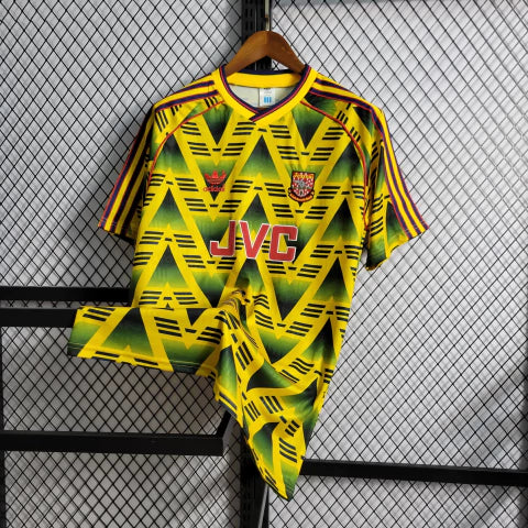 Camisa Arsenal Banana Away II 1992/93 Adidas Retrô Masculina amarela e verde com padrão clássico e design histórico.