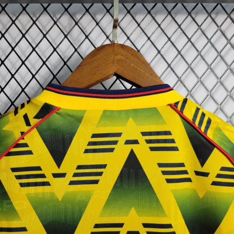 Camisa Arsenal Banana Away II 1992/93 Adidas Retrô Masculina amarela e verde com padrão clássico e design histórico.