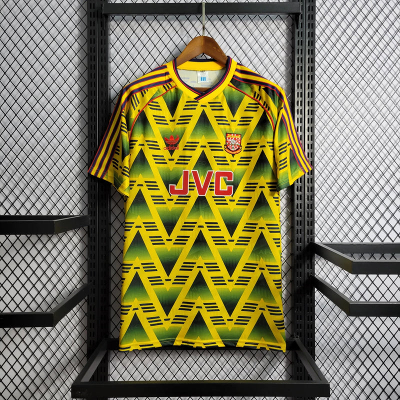 Camisa Arsenal Banana Away II 1992/93 Adidas Retrô Masculina amarela e verde com padrão clássico e design histórico.