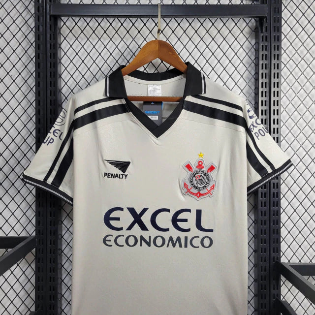 Camisa retrô do Corinthians 1996 branca com patrocínio Excel Econômico e escudo bordado