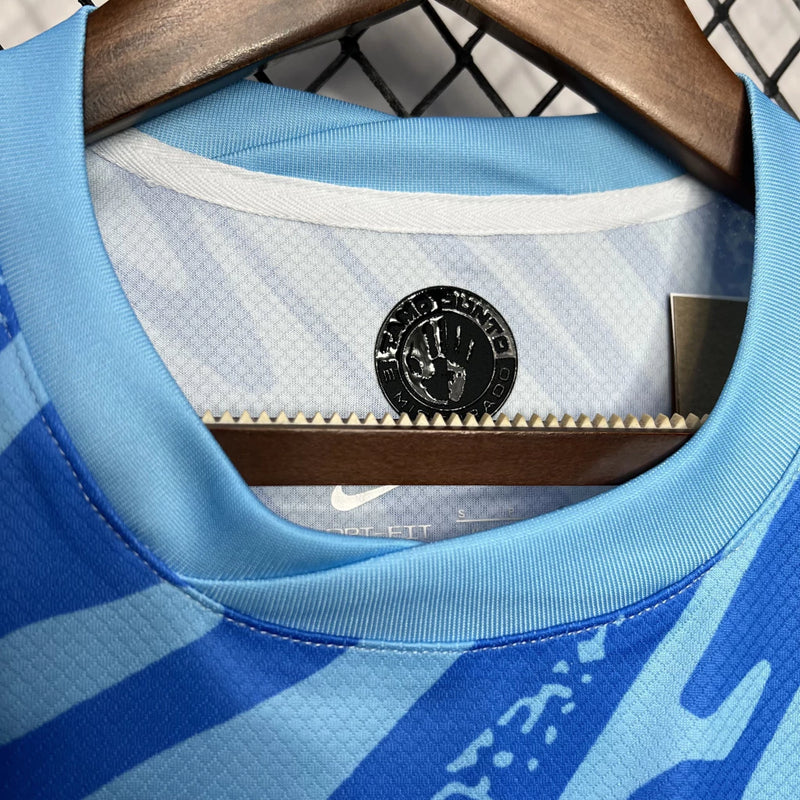 Camisa Corinthians goleiro 2024 2025 nome torcedor masculina azul com tecnologia Dri-Fit e escudo do clube em destaque 