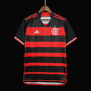 Camisa Flamengo Home I 2024/25 Adidas Torcedor Masculina preta e vermelha com escudo bordado e gola careca