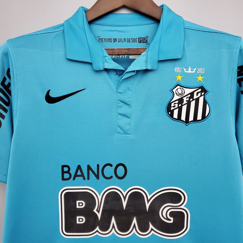 Camisa Santos Away II 2012/13 Nike Retrô Masculina azul com detalhes brancos e escudo bordado