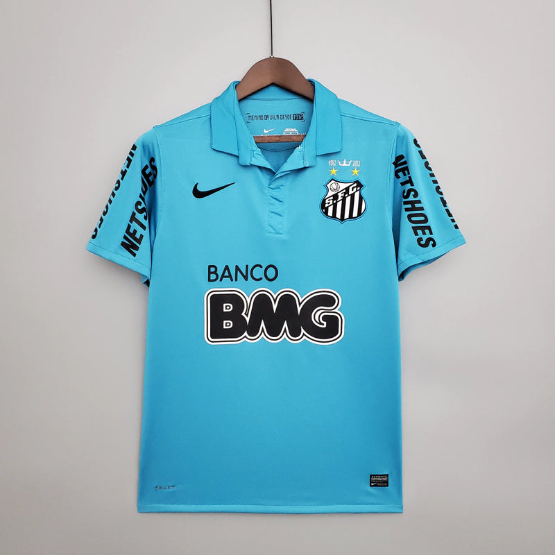 Camisa Santos Away II 2012/13 Nike Retrô Masculina azul com detalhes brancos e escudo bordado