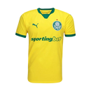 Camisa Palmeiras Third III 2025/26 Puma Torcedor Masculina amarela com escudo bordado e logo Puma.