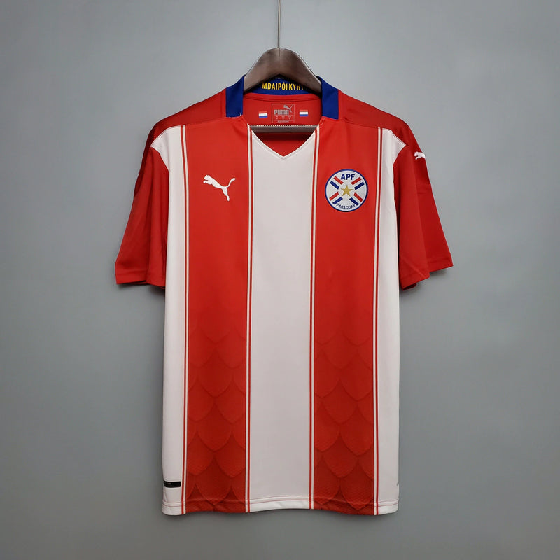 Camisa paraguai home 2020/21 Puma Torcedor masculina nas cores branco e vermelho 