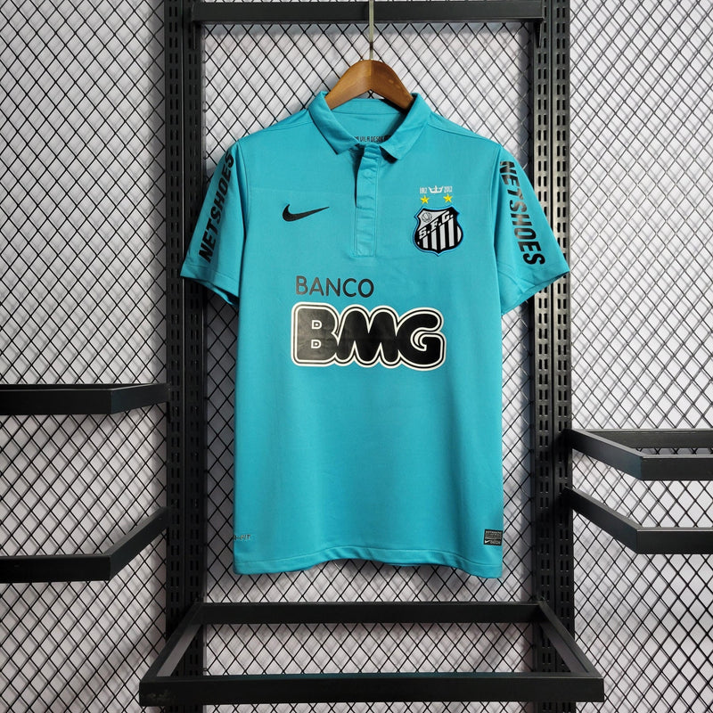 Camisa Santos Away II 2012/13 Nike Retrô Masculina azul com detalhes brancos e escudo bordado
