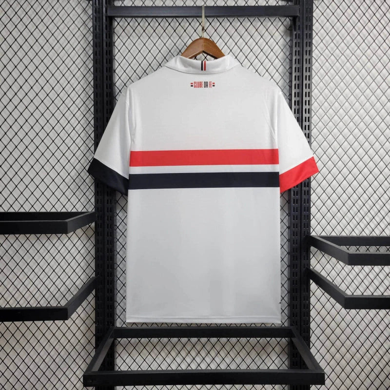 Camisa São Paulo Home I 2024/25 New Balance Torcedor Masculina com cores clássicas vermelho, preto e branco