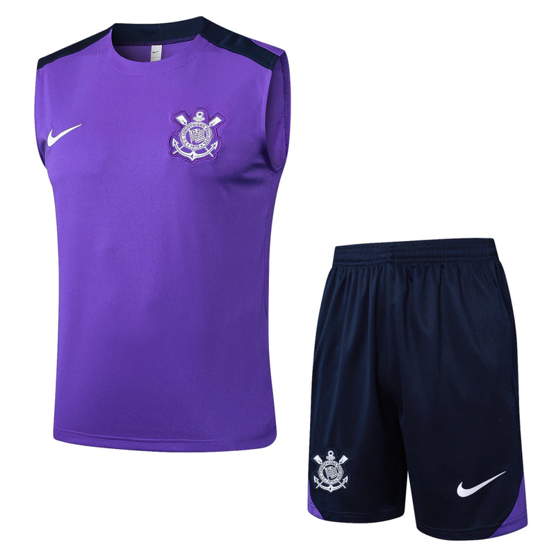 Kit Corinthians 2025 2026 com regata e short treino na cor roxa, ideal para atividades físicas