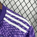 Kit infantil orlando city home 2025/26 Adidas cor roxa com escudo bordado e estampa única inspirada em tempestade