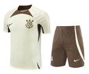 Kit treino Corinthians 2024 2025 Nike masculino com camisa bege e shorts marrom - usado para treinos e uso casual