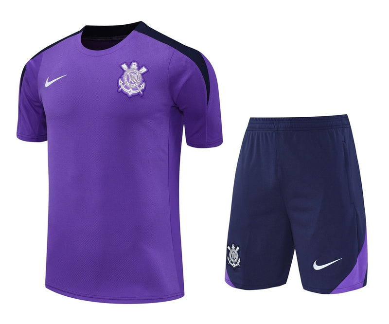 Kit treino Corinthians 2025/26 Nike masculino Roxo com camisa e short