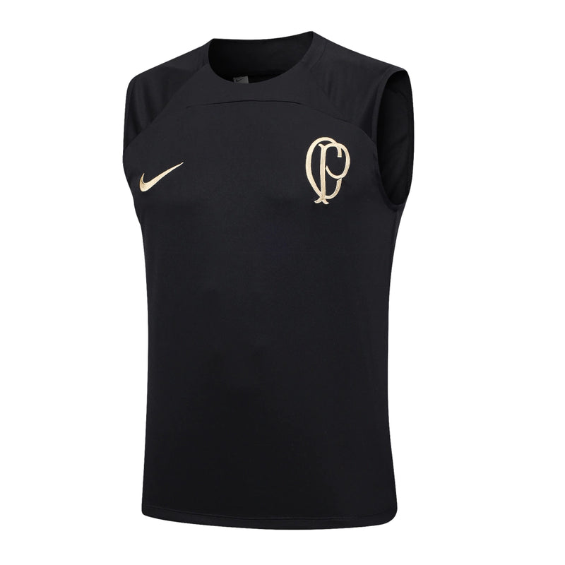 Kit treino Corinthians Nike 2023/24 com regata preta e short preto, modelo usado pelos jogadores do timão nos treinoss
