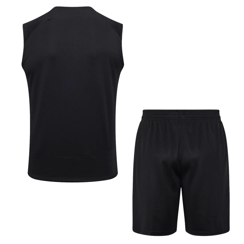 Kit treino Corinthians Nike 2023/24 com regata preta e short preto, modelo usado pelos jogadores do timão nos treinoss