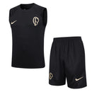 Kit treino Corinthians Nike 2023/24 com regata preta e short preto, modelo usado pelos jogadores do timão nos treinoss