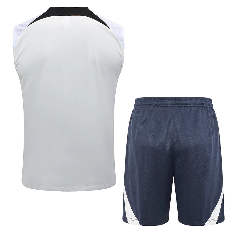 Kit treino Corinthians Nike 2024 2025 com regata branca e short preto do clube, ideal para treino e academia 