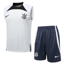 Kit treino Corinthians Nike 2024 2025 com regata branca e short preto do clube, ideal para treino e academia 