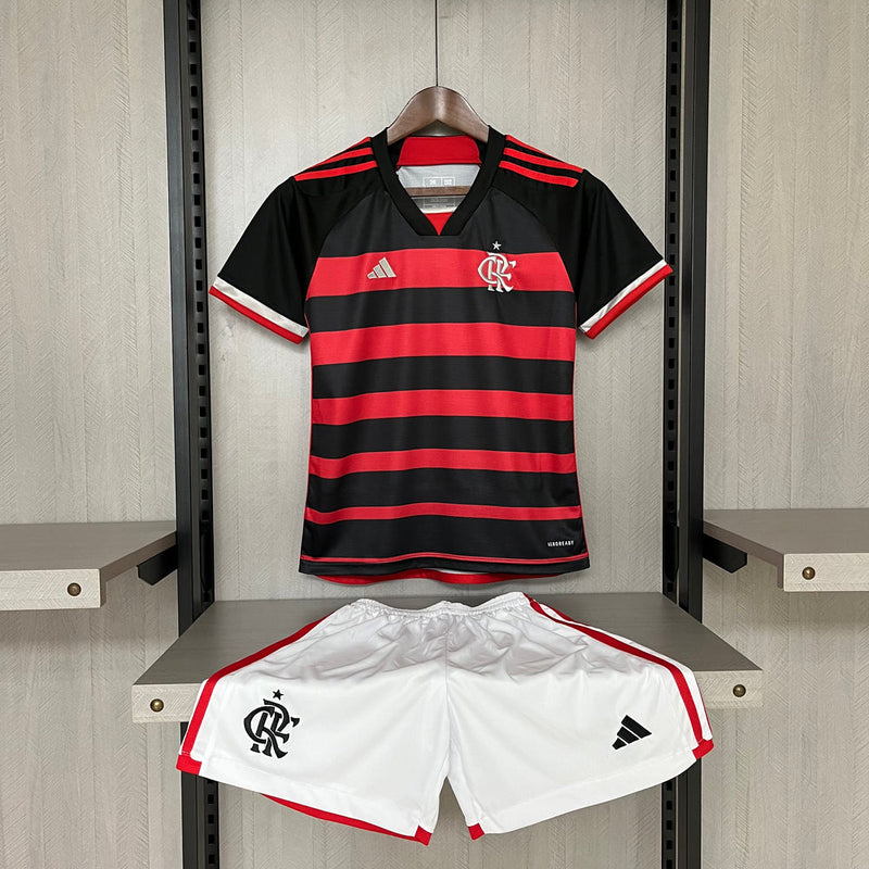 kit nfantil flamengo 202 25 adidas torcedor - camisa e shortem vermelho e preto