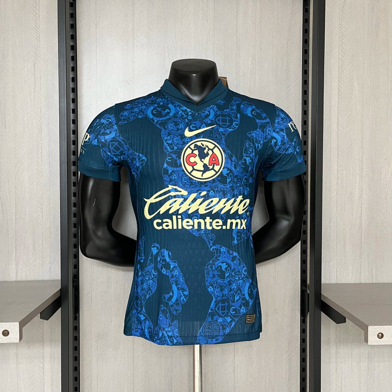 Camisa Club América Away II 2024/25 Jogador Masculina Azul Nike, edição player version, uniforme mexicano de futebol com tecnologia avançada e escudo aplicado"