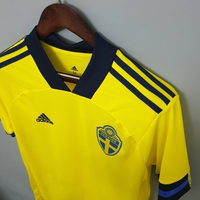 Camisa Suécia Home I 2020/21 Adidas masculina amarela com detalhes azuis, gola careca e tecido leve respirável para torcedores"