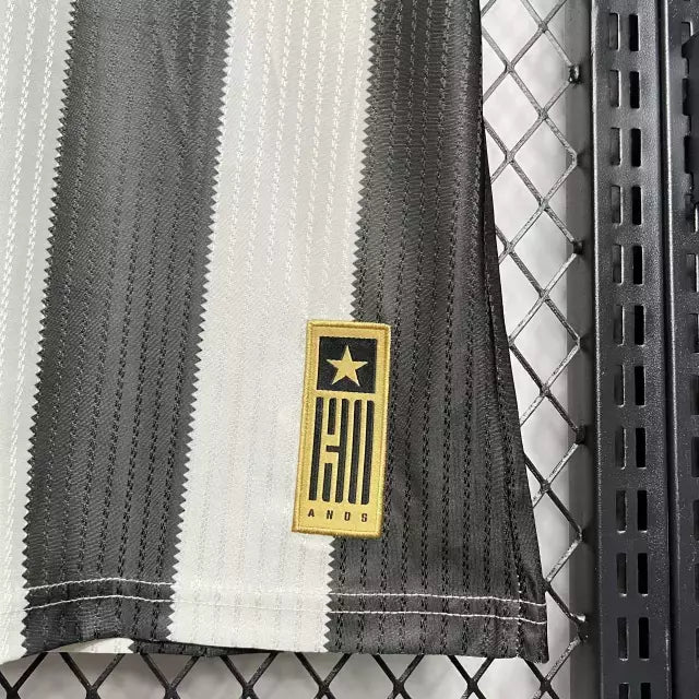 Camisa Botafogo Home 2024/25 Torcedor Masculina Adidas oficial preta e branca com listras verticais e escudo bordado