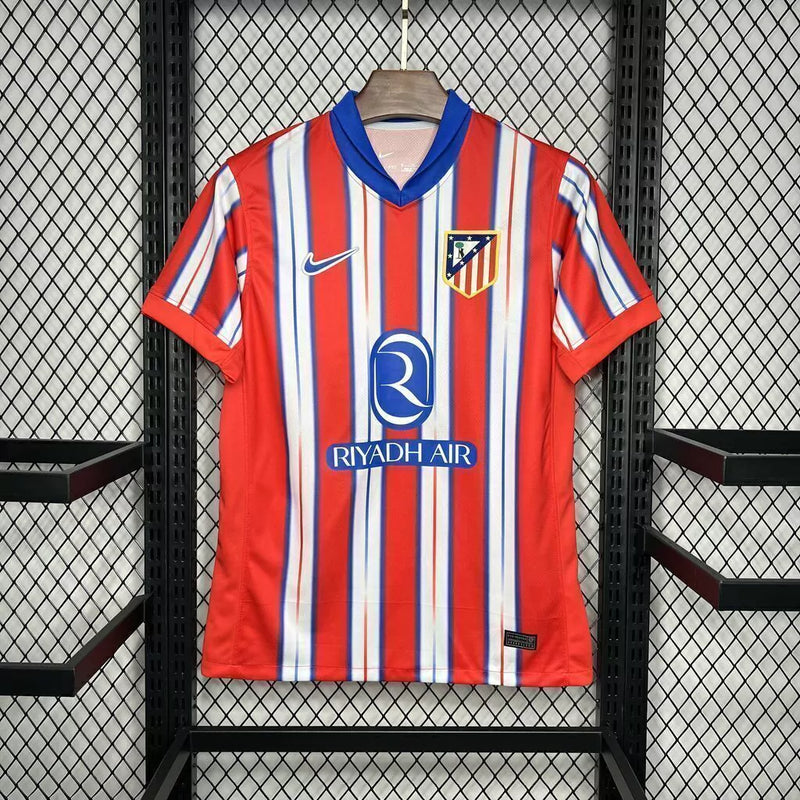 Camisa Atlético de Madrid Home 2024/25 Torcedor Masculina Adidas oficial vermelha e branca com listras e escudo bordado