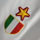 Camisa AC Milan Away (2) 1995/97 Opel Retrô Masculina, uniforme histórico branco com detalhes em vermelho e preto, disponível nos tamanhos P ao XGG, ideal para colecionadores e torcedores."