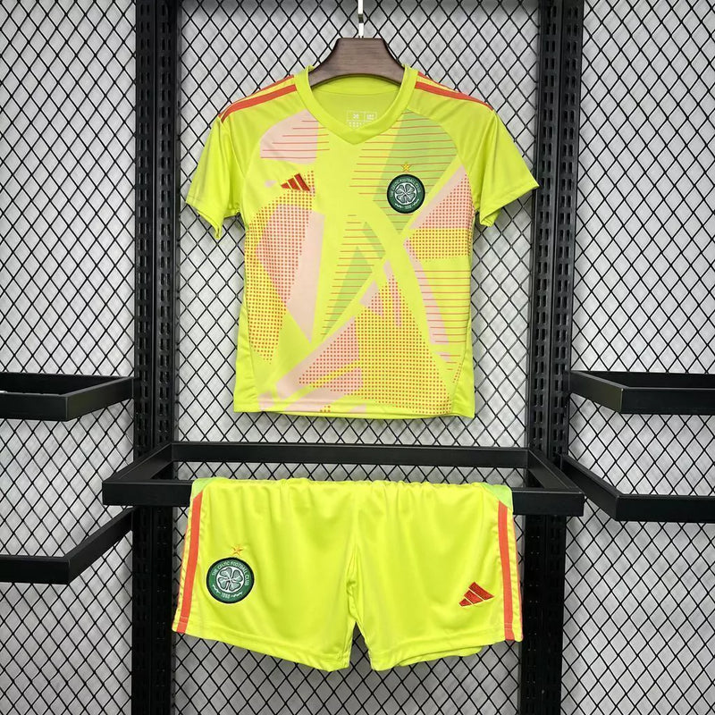 Kit Infantil Celtic Goleiro Home I 2024/25 Adidas - uniforme infantil de goleiro do Celtic, camisa e short, modelo 2024/25 com design exclusivo Adidas