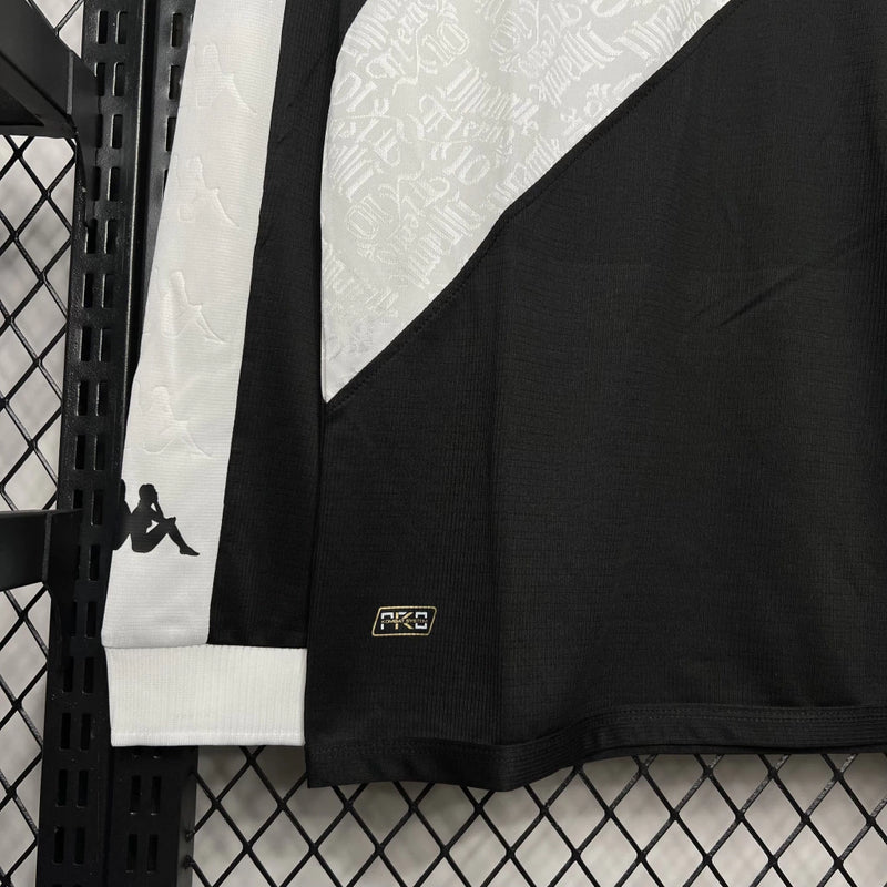 Camisa Vasco da Gama Home 2024/25 Manga Longa Torcedor Masculina Adidas preta com faixa diagonal branca e escudo bordado, uniforme oficial para torcedores