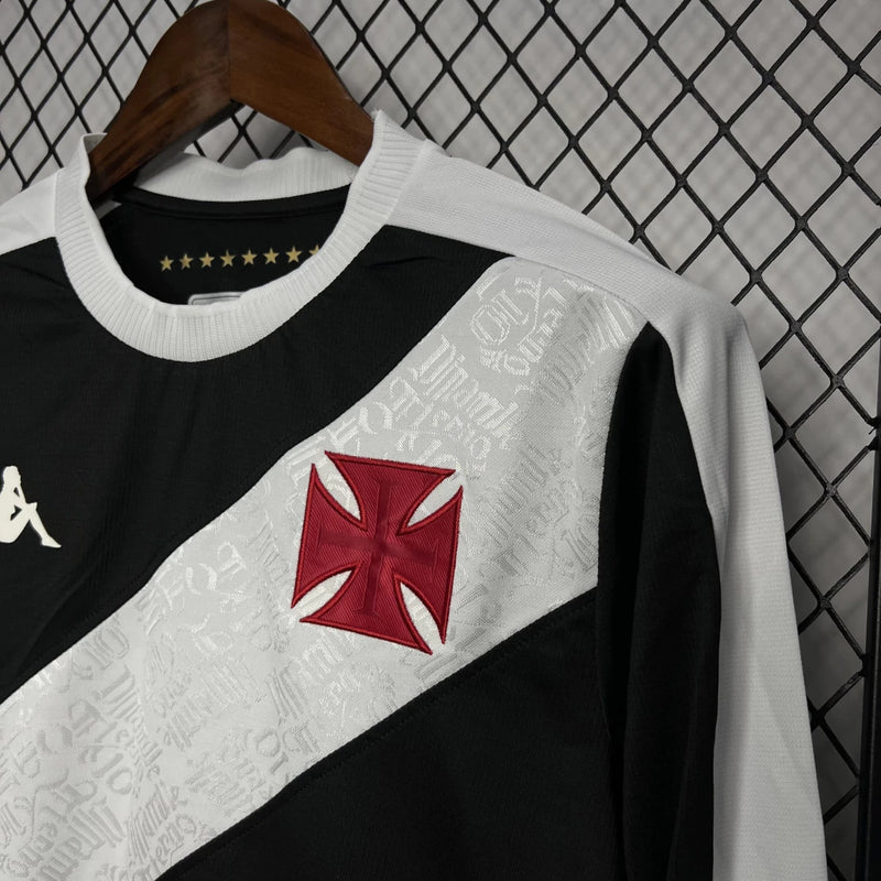 Camisa Vasco da Gama Home 2024/25 Manga Longa Torcedor Masculina Adidas preta com faixa diagonal branca e escudo bordado, uniforme oficial para torcedores