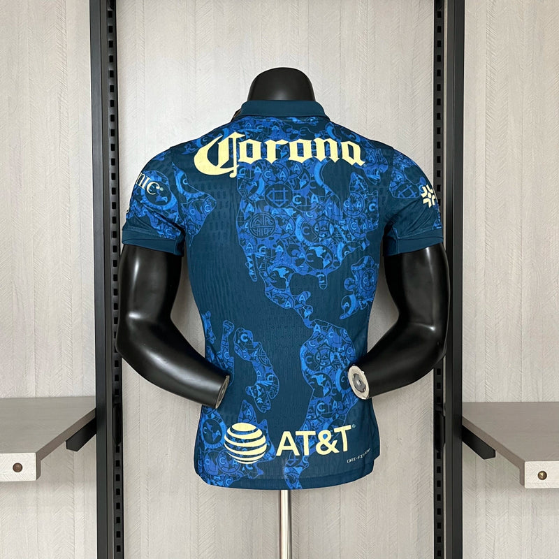 Camisa Club América Away II 2024/25 Jogador Masculina Azul Nike, edição player version, uniforme mexicano de futebol com tecnologia avançada e escudo aplicado"