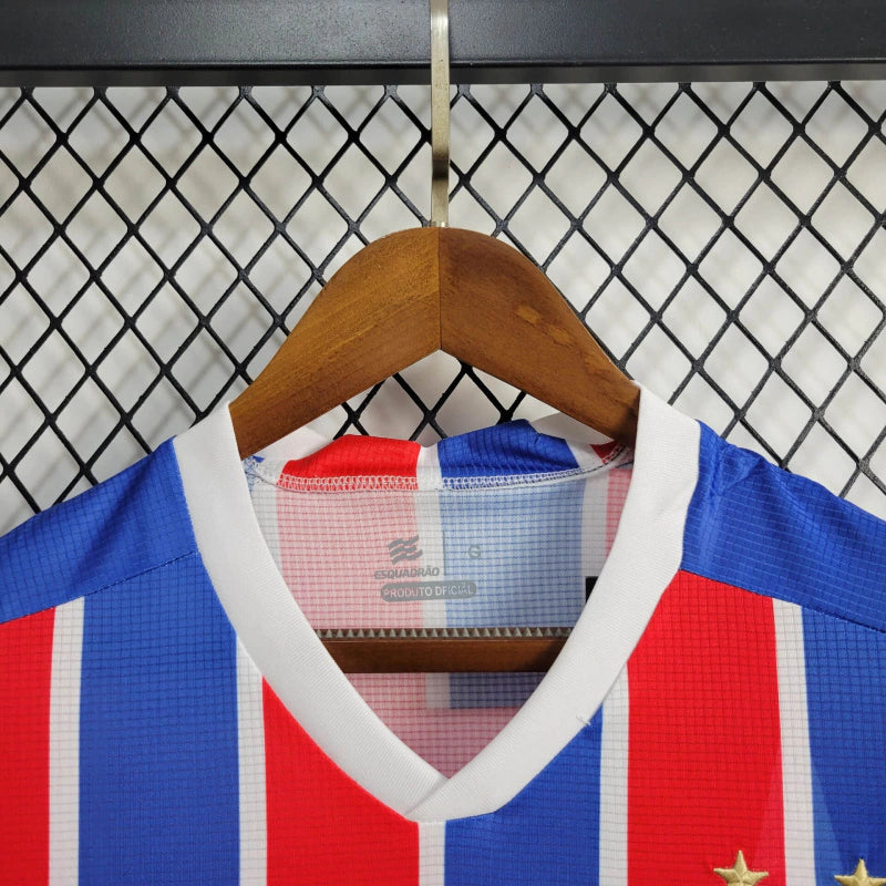 Camisa Bahia Edição Especial 88 2024/25 Torcedor Masculina frente completa, uniforme tricolor azul, vermelho e branco