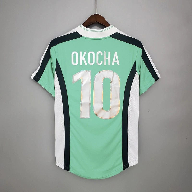 Camisa Nigéria Home I 1998/99 Nike Retrô Masculina verde, uniforme clássico das Super Eagles nos anos 90, modelo vintage histórico da seleção nigeriana de futebol”