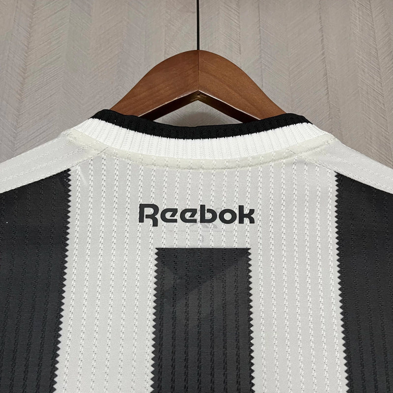 Camisa Botafogo Home 2024/25 Manga Longa Torcedor Masculina Adidas oficial preta e branca com listras verticais e escudo bordado