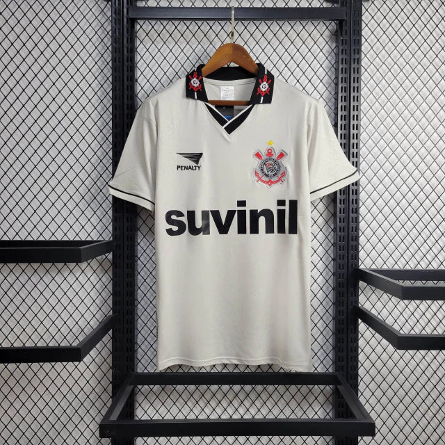 Camisa Corinthians Home 1995/96 Pênalty Masculina retrô, preta com detalhes em branco, modelo clássico do clube, ideal para fãs e colecionadores do Timão"