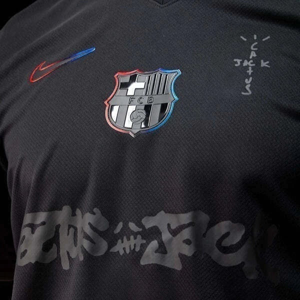 Camisa-barcelona-travis-scott-preta-preto-alblack-2024-2025-24-25-cactus-jack-reserva-away-torcedor-masculina-masculino-nike-messi-yamal-neymar- vintage-parceria