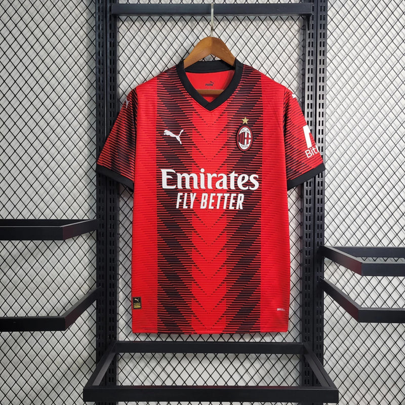 Camisa AC Milan Home (1) 2023/24 Torcedor Masculina - Vermelha