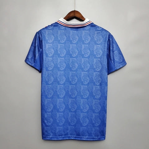 Camisa Rangers FC Home I 1996/97 Adidas Retrô Masculina Azul, uniforme retrô histórico com design clássico e escudo bordado para torcedores do Rangers FC.”