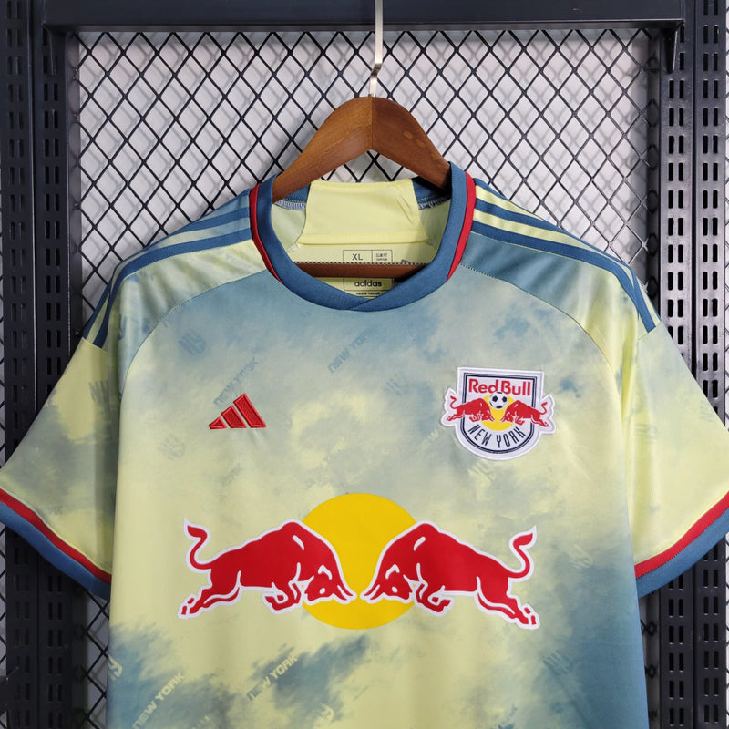Camisa New York Red Bulls Home I 2023/24 Adidas Torcedor Masculina Amarela e Azul, uniforme MLS, escudo bordado, conforto e estilo, Waze Mix"