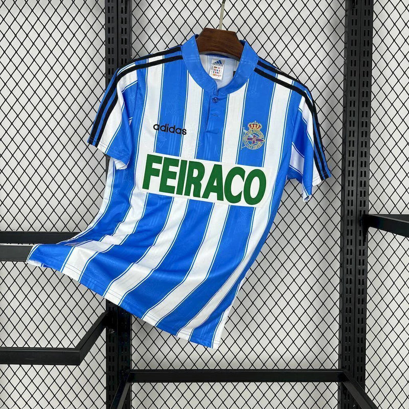 Camisa Deportivo La Coruna Home I 1097/98 Adidas Retrô  Masculina - Branca e Azul